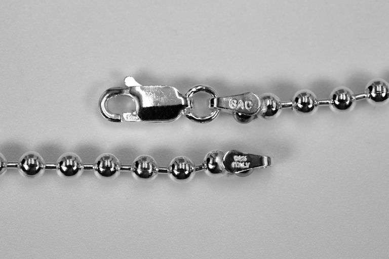 Sterling Silver Italian Ball Bead Chain 3mm 925 Italy New Dog Tag Necklace 24"