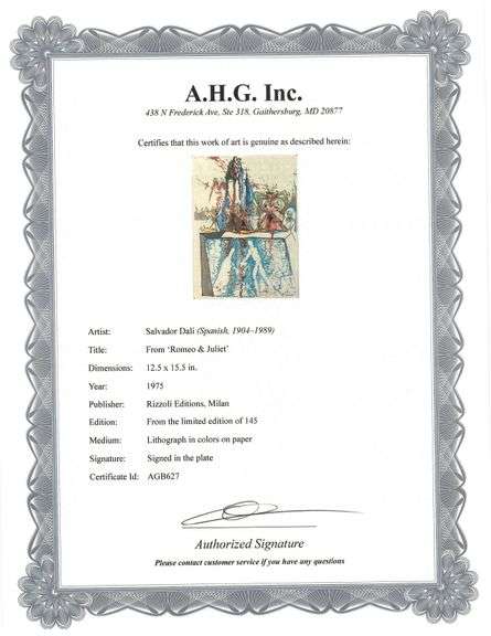 Original plate Signed Salvador Dalí Lithograph from the Romeo & Juliet Rizzoli Edition, Milan 1975