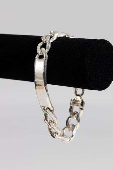 .925 Sterling Silver 13mm Curb Link ID Bracelet 9 Inches
