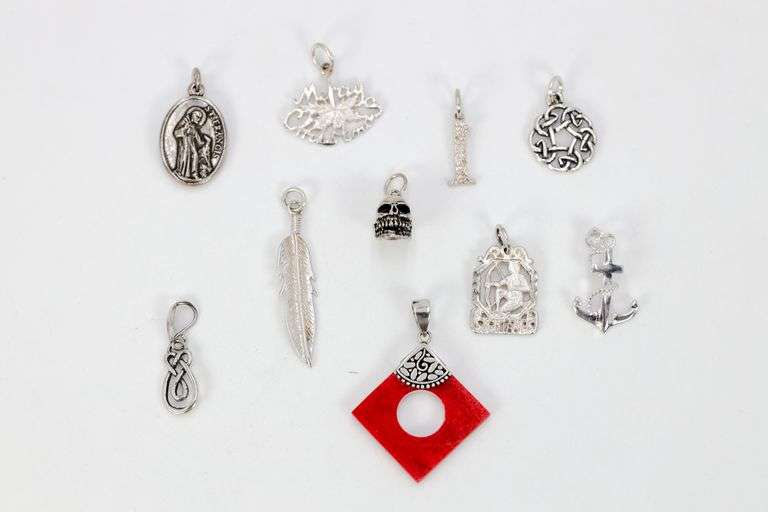 Sterling Silver Curated Pendant Assortment Various Sizes & Styles (10 Pendant Lot)