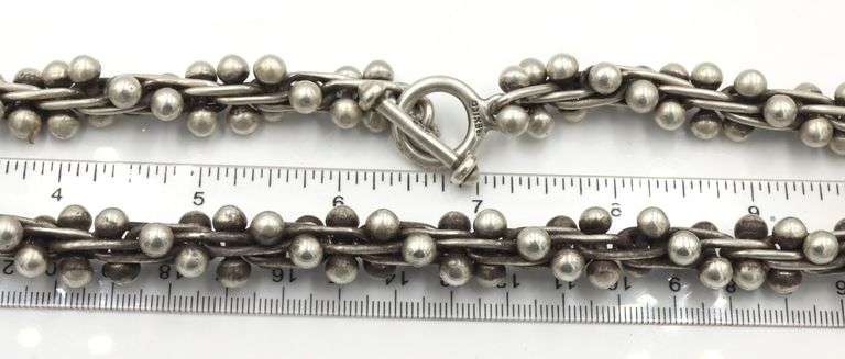 Set of 925 Sterling silver Edinburg Hallmarked beaded necklace and matching bracelet and ring