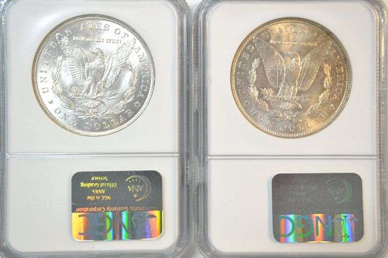 Near Gem BU 1885-O & 1887 Morgan Silver Dollars. NGC MS64