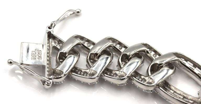 925 Sterling silver heavy link cubic zirconia bracelet