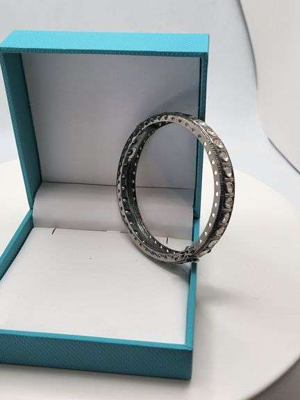 Old Fashion Sterling Silver Mine Cut Diamond Bangle Bracelet