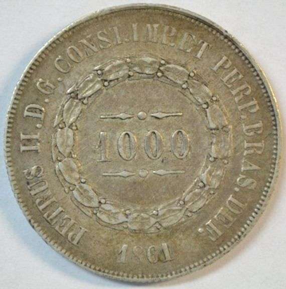 Beautiful 1861 Brazil Empire 1000 Réis Silver Coin – Dom Pedro II Portrait – Historic Imperial Issue