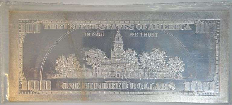 Special $100 Bill 4 Troy Oz facsimile bar in pure .999 fine silver