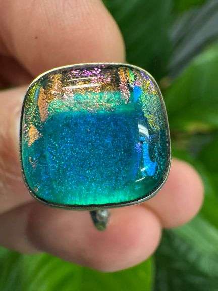 Sterling Silver 925 One of a Kind Dichroic Glass Ring Size 7