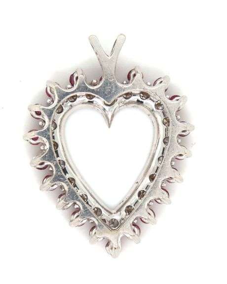 Pretty14K WG Ruby and Diamond Heart Pendant