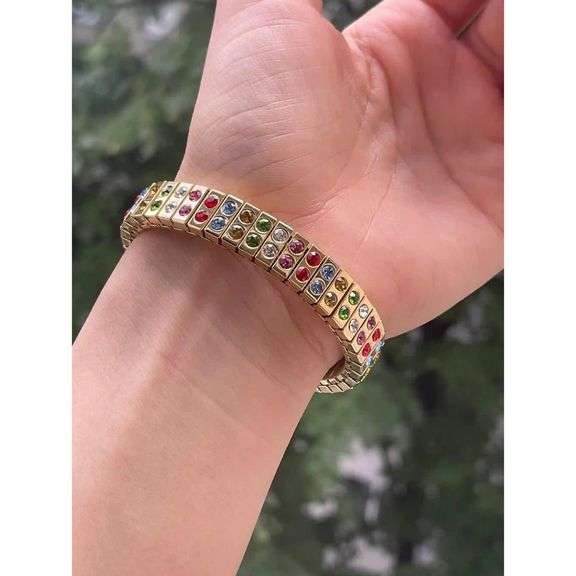 Multicolor Swarovski Expandable Bracelet Gold Plated