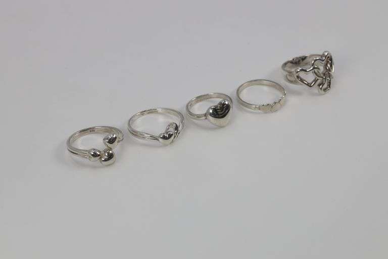 .925 Sterling SIlver Heart Rings (Lot of 30 Rings) Various Sizes & Styles