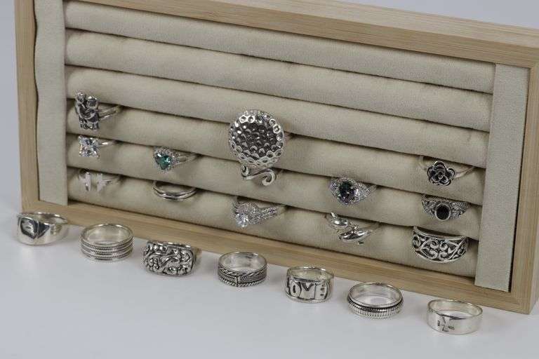 .925 Sterling Silver Curated Ring Assortment Various Sizes & Styles (20 Ring Lot)