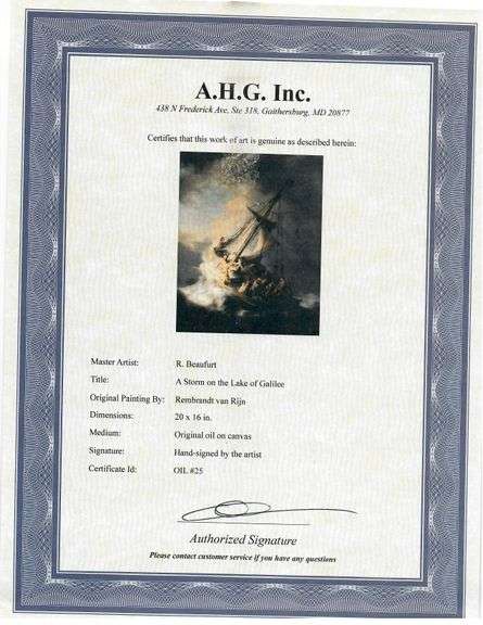 Highly Collectible After Rembrandt van Rijn One of a kind oil on Canvas signed by the artist, A Stor