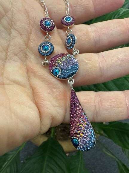 Original Handmade Mosaico Pendant & Chain 16" 925 Sterling Silver Mexico Artistic Jewelry