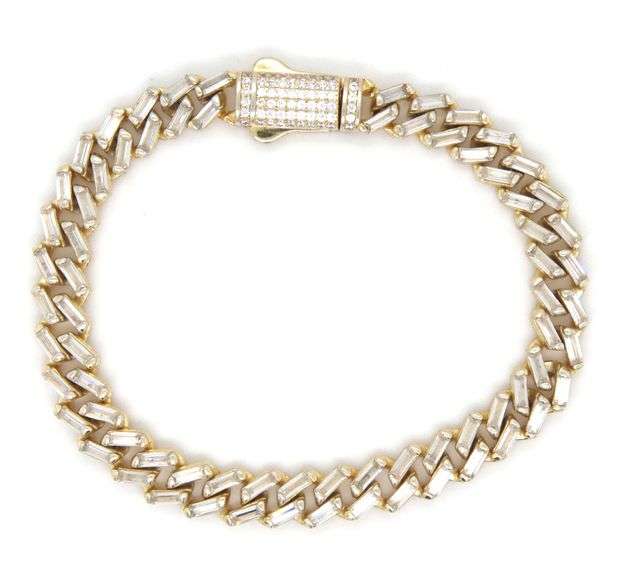925 Sterling silver baguette cubic zirconia link bracelet