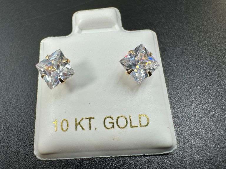 10k Yellow Gold 5mm Square White CZ Princess-Cut Solitaire Stud Earrings