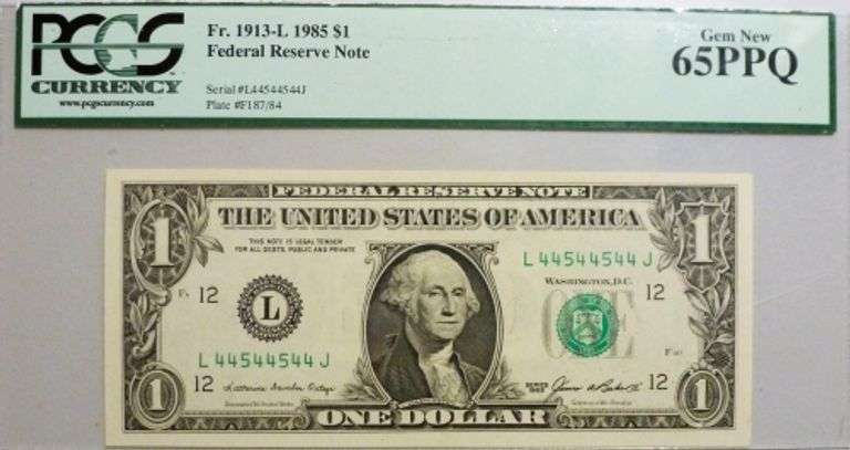 Superb $1 1985 San Francisco Fancy Radar Number 44544544 PCGS 65 PPQ!