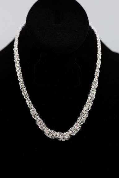 Sterling Silver Graduated Byzantine Necklace 7mm-11mm 16 Inch