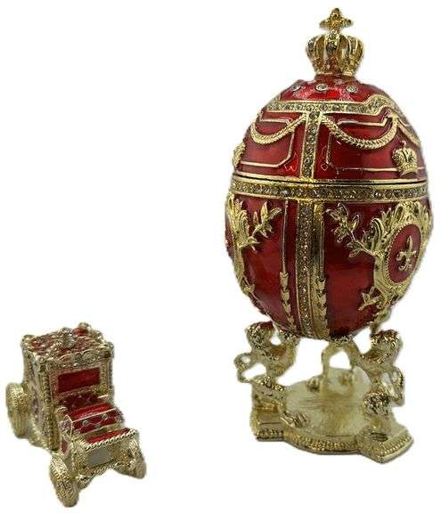 Royal Imperial Red Russian Fabergé Egg Replica with Red Carriage