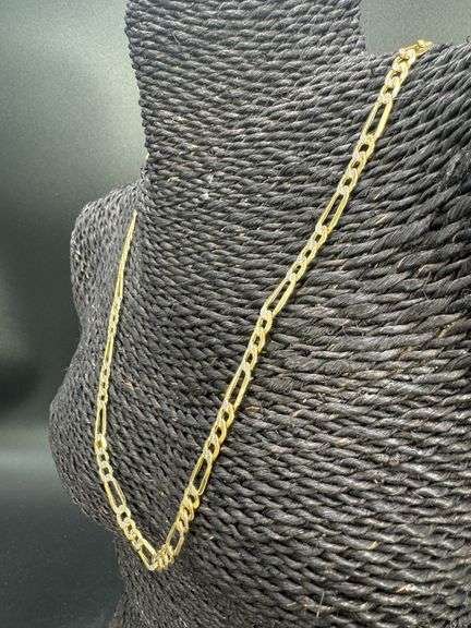 10k Yellow Gold-Hollow Pave Figaro Link Chain 6.4mm Necklace 22"