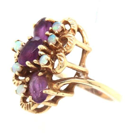 Colorful 10k YG Amethyst and Opal Cluster