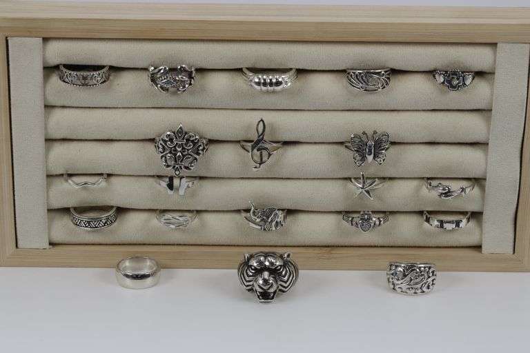 Sterling Silver .925 Curated Ring Assortment Various Sizes & Styles (20 Ring Lot)