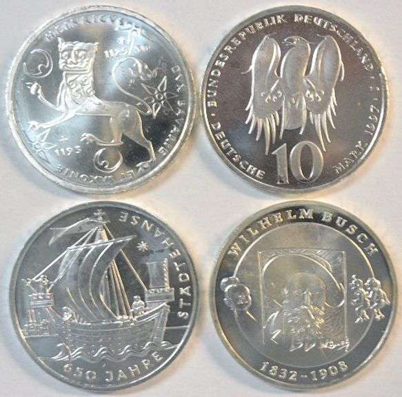Gem SILVER 1995 & 1997 German 10 Marks and 2006 & 2007 10 Euros