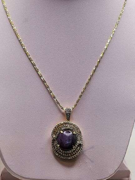 Extremely fine quality one Cabochon Ruby and Sapphire pendent in silver, GGA certfied