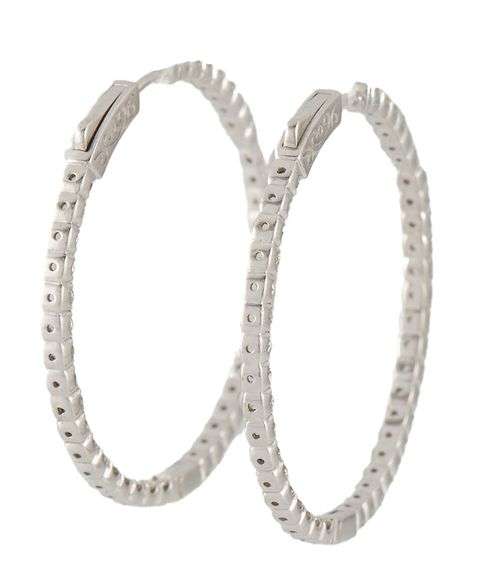 New 2.87ctw Round Diamond Inside Out Hoop Earrings in 14K