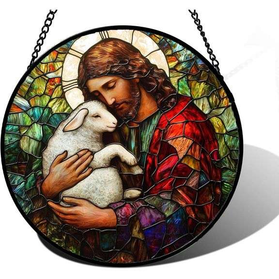 Stained Glass Suncatcher Jesus and Lamb