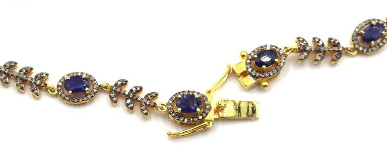 Fabulous 8.00CTW Blue Sapphire & 3.52CTW Diamond Necklace in 14K Yellow Gold Over Sterling Silver