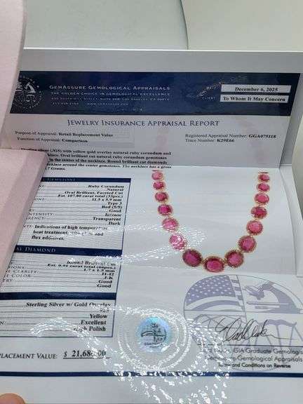Unbelievable very fine Ruby and diamond Necklace in Silver – GGA Certified