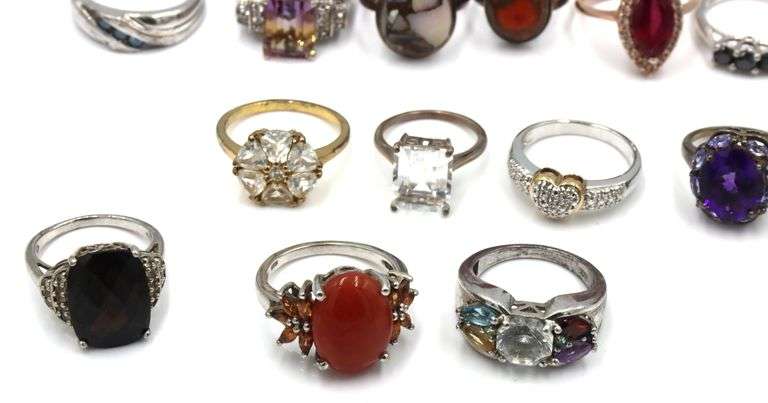 Group lot of 15 vintage 925 sterling silver gemstone rings