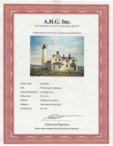 Highly Collectible After Fitz Hugh Lane One of a kind oil on Canvas signed by the artist, Point Iroq