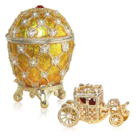 Golden Coronation Russian Easter Egg Replica Set with Carriage – Large 3.5" Decorative Collectible