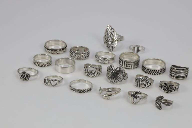 Sterling Silver .925 Curated Ring Assortment Various Sizes & Styles (20 Ring Lot)