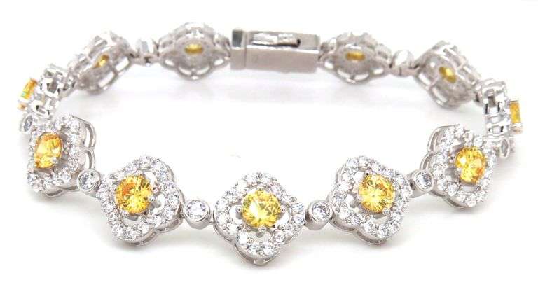 925 Sterling silver flower link cubic zirconia bracelet