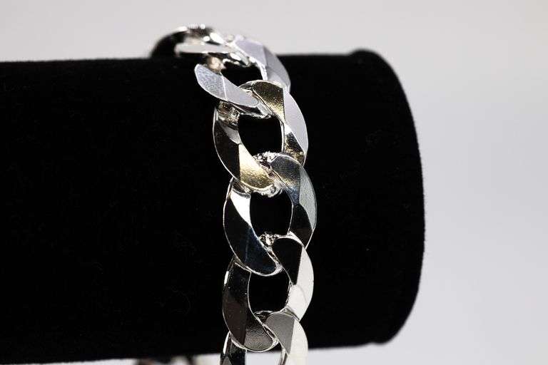 Men's 13mm Solid .925 Sterling Silver Flat Curb Chain Link Italy Bracelet