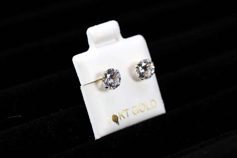10k Yellow Gold 6mm Round Clear CZ Solitaire Stud Earrings