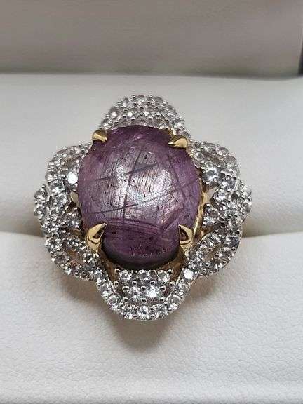 Very fine one Cabochon Ruby 18.65 CW and Sapphire ring in silver 14k gold plated