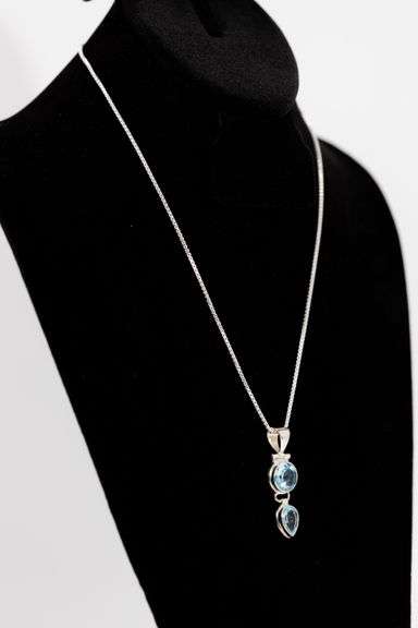 .925 Sterling Silver Necklace With Blue Topaz Pendant