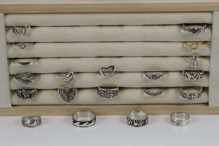 Sterling Silver Curated Ring Assortment Various Sizes & Styles (20 Ring Lot)