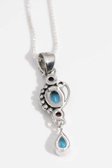 .925 Sterling Silver Pendant w/ Blue Topaz & Amethyst Gemstones