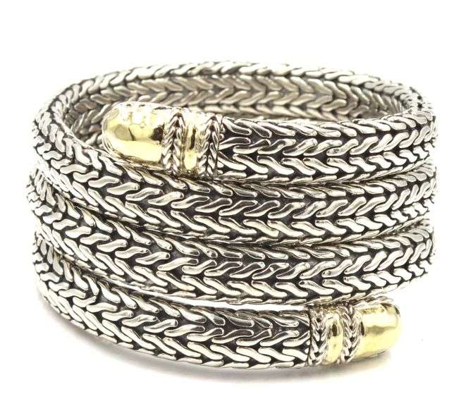 John Hardy 2 tone Palu Coil wrap bangle bracelet