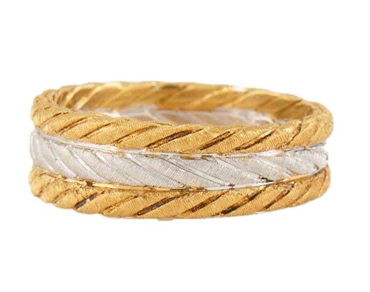 Satin Textured Braided Style Two Tone Band Ring in 18K