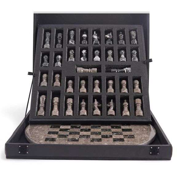 Marble Chess Set with Round Board and Storage Box