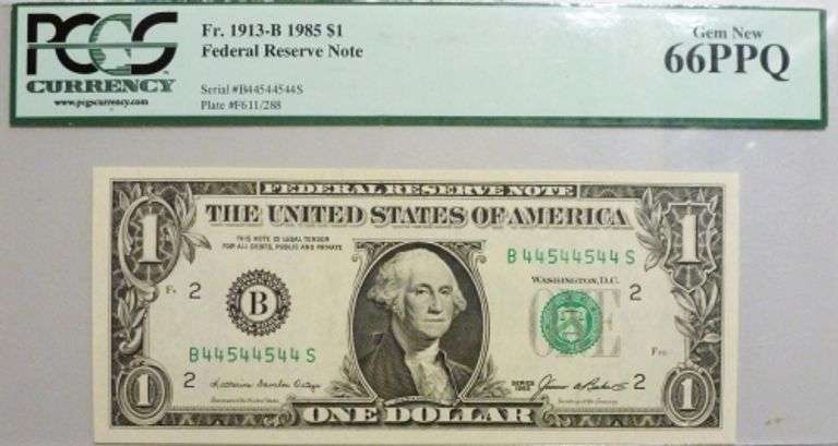 Superb $1 1985 New York Fancy Radar Number 44544544 PCGS 66 PPQ!