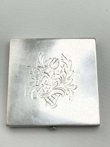 Sterling Silver Engraved Wadsworth Vanity Case Powder Compacts
