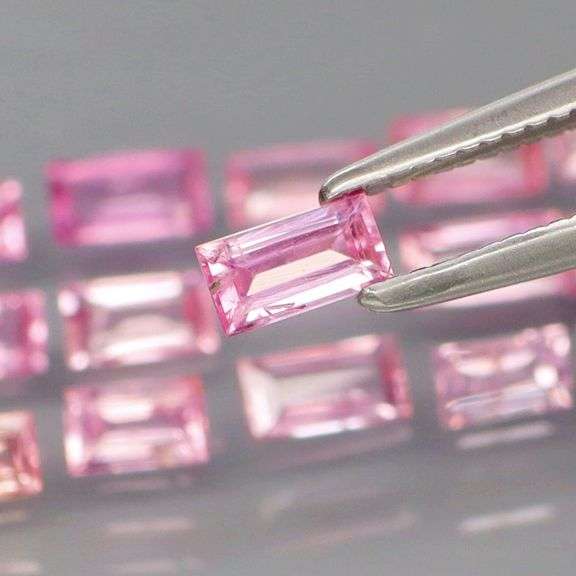 Baguette cut! 2.40ct set of Sapphires with candy pink hues!