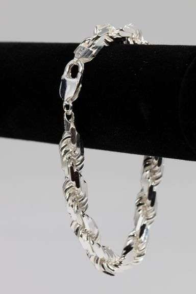 Sterling Silver Heavy Diamond-Cut Rope Chain 9.7mm Solid 925 Italy New Men's Bracelet 9"