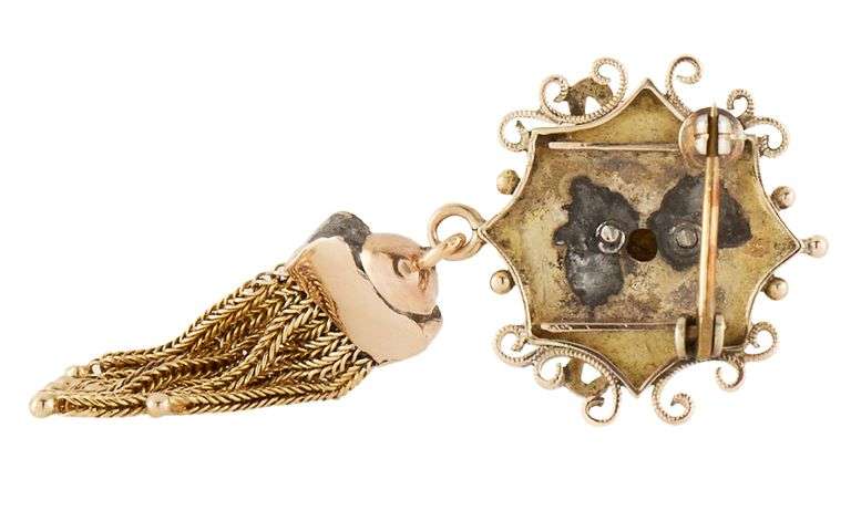 Vintage Seed Pearl Victorian Dangle Fringe Brooch in 9K